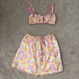 For Love And Lemons Floral Skirt in Pink and Yellow